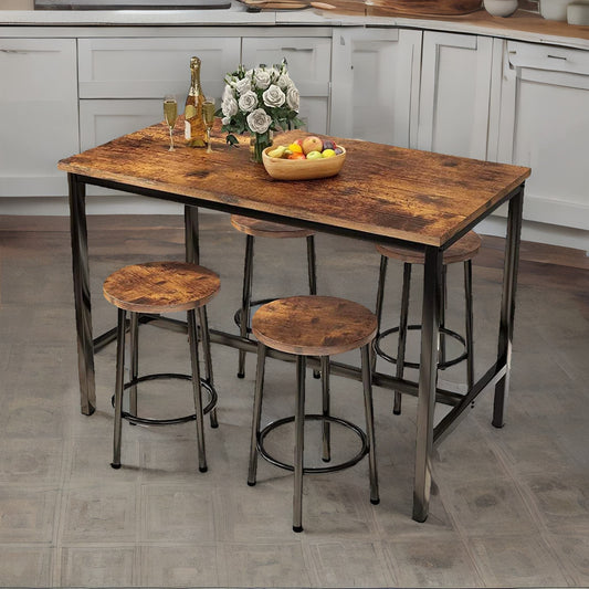 Industrial Dining Table And 4 Stools Rustic Brown