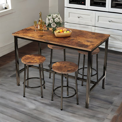 Industrial Dining Table And 4 Stools Rustic Brown