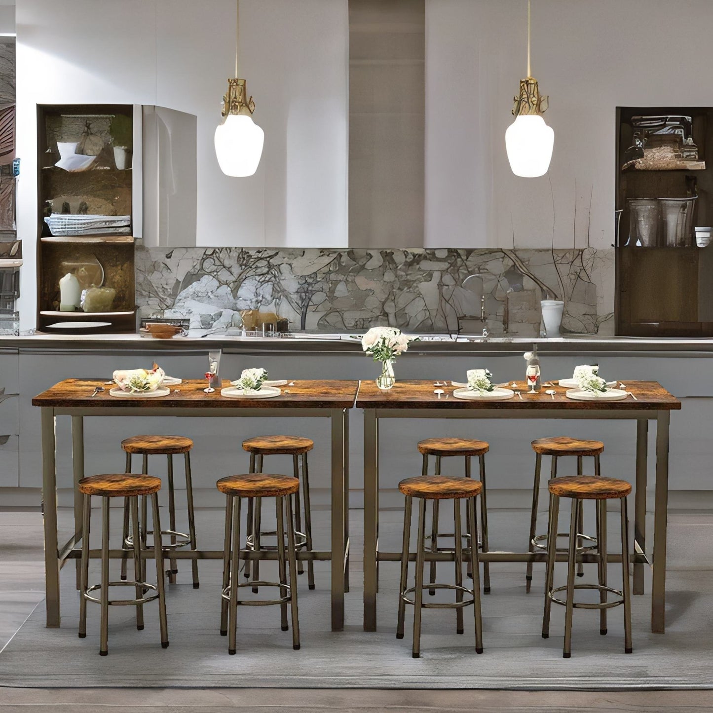 industrial dining table and 4 stools rustic brown