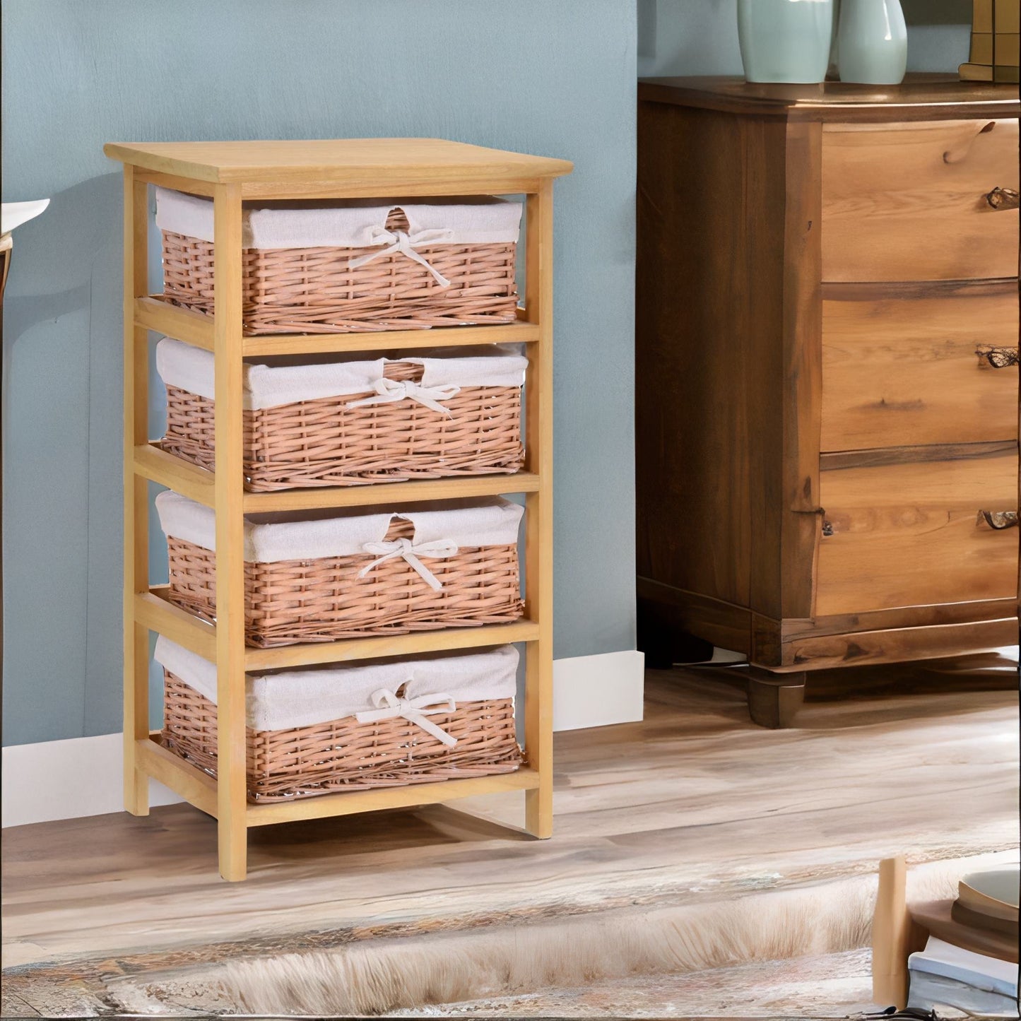 4 drawer wicker basket storage unit