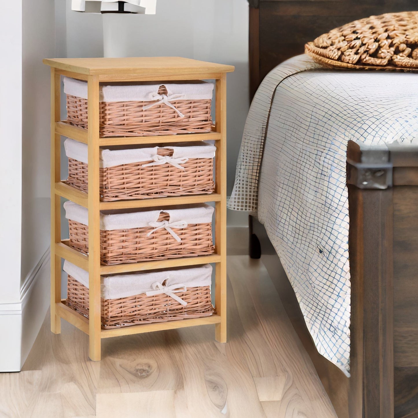 4 drawer wicker basket storage unit