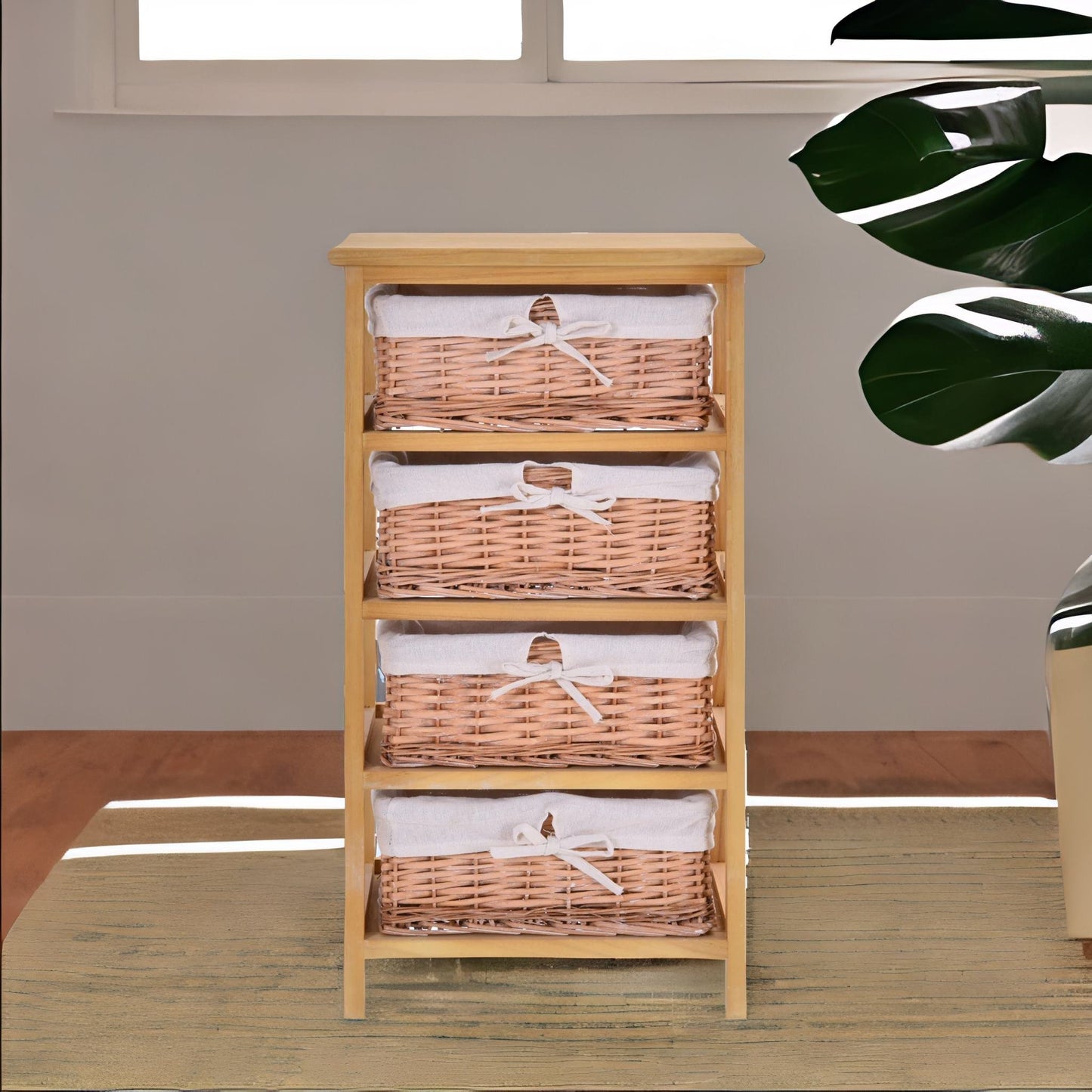 4 drawer wicker basket storage unit