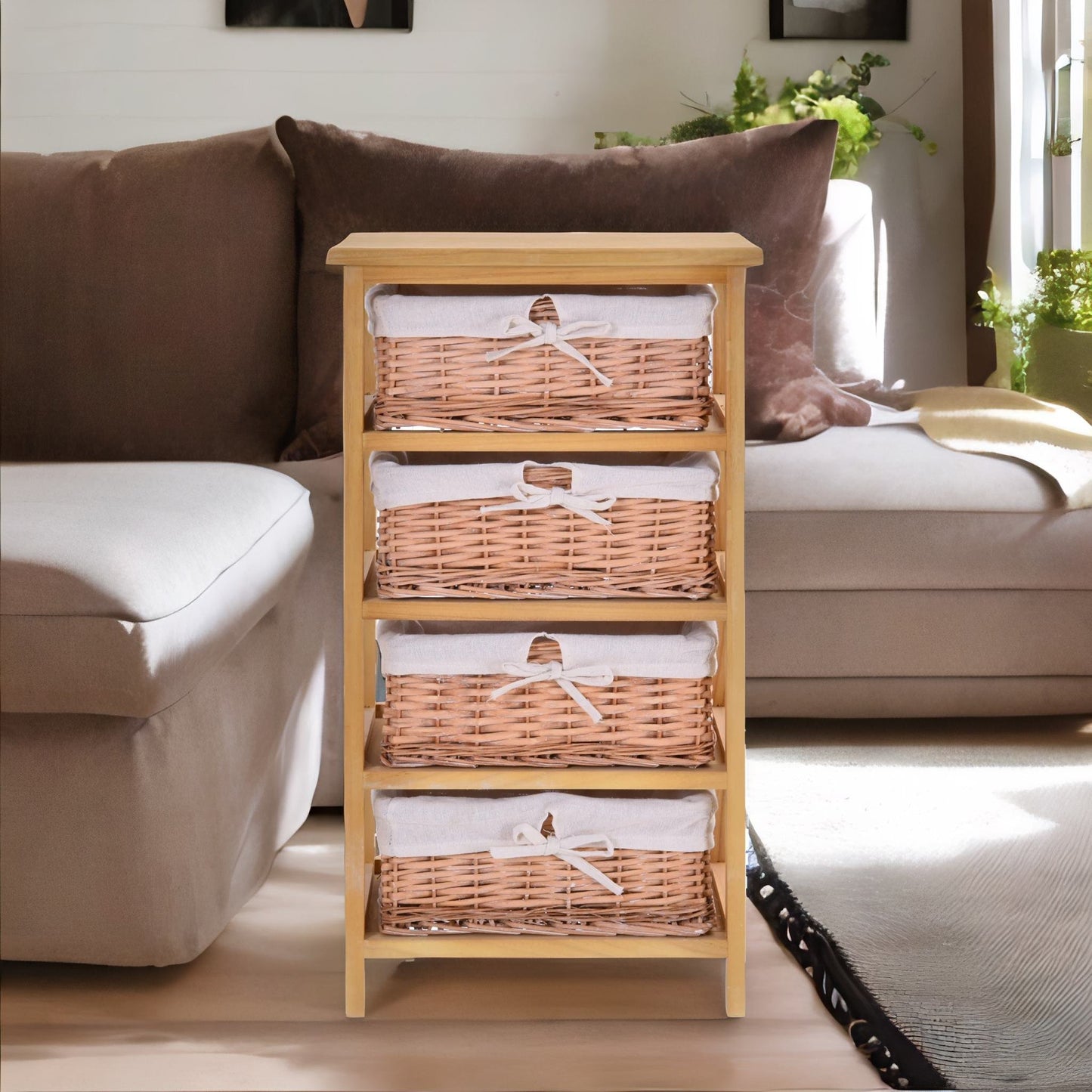 4 drawer wicker basket storage unit