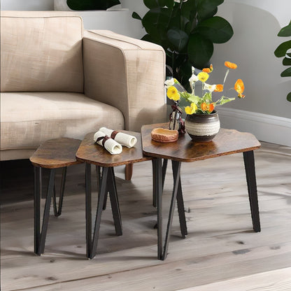 Set Of 3 Industrial Nesting Tables Rustic Brown