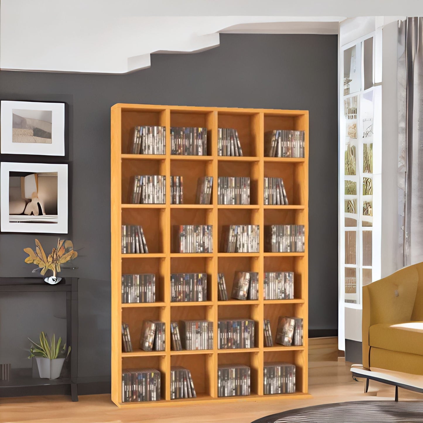 6 tier beech wood bookcase with 24 compartments