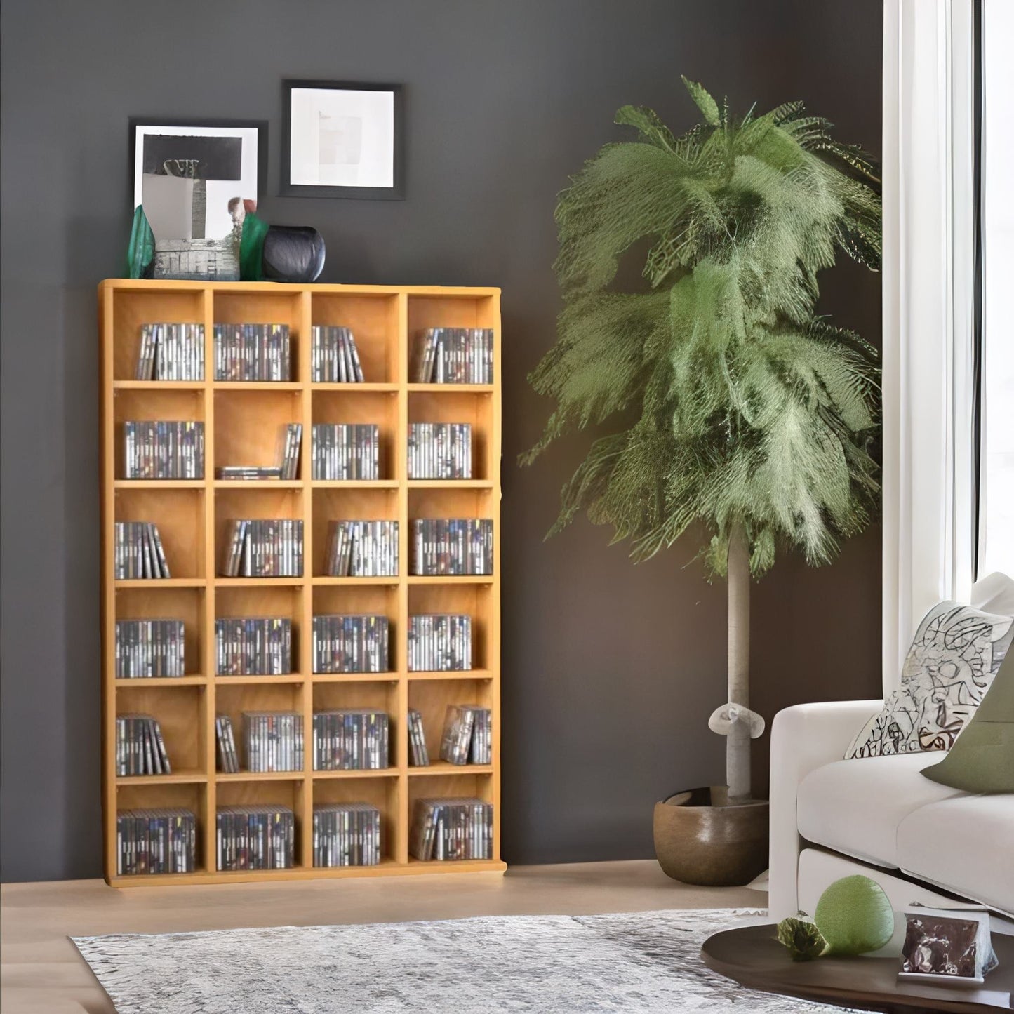 6 tier beech wood bookcase with 24 compartments