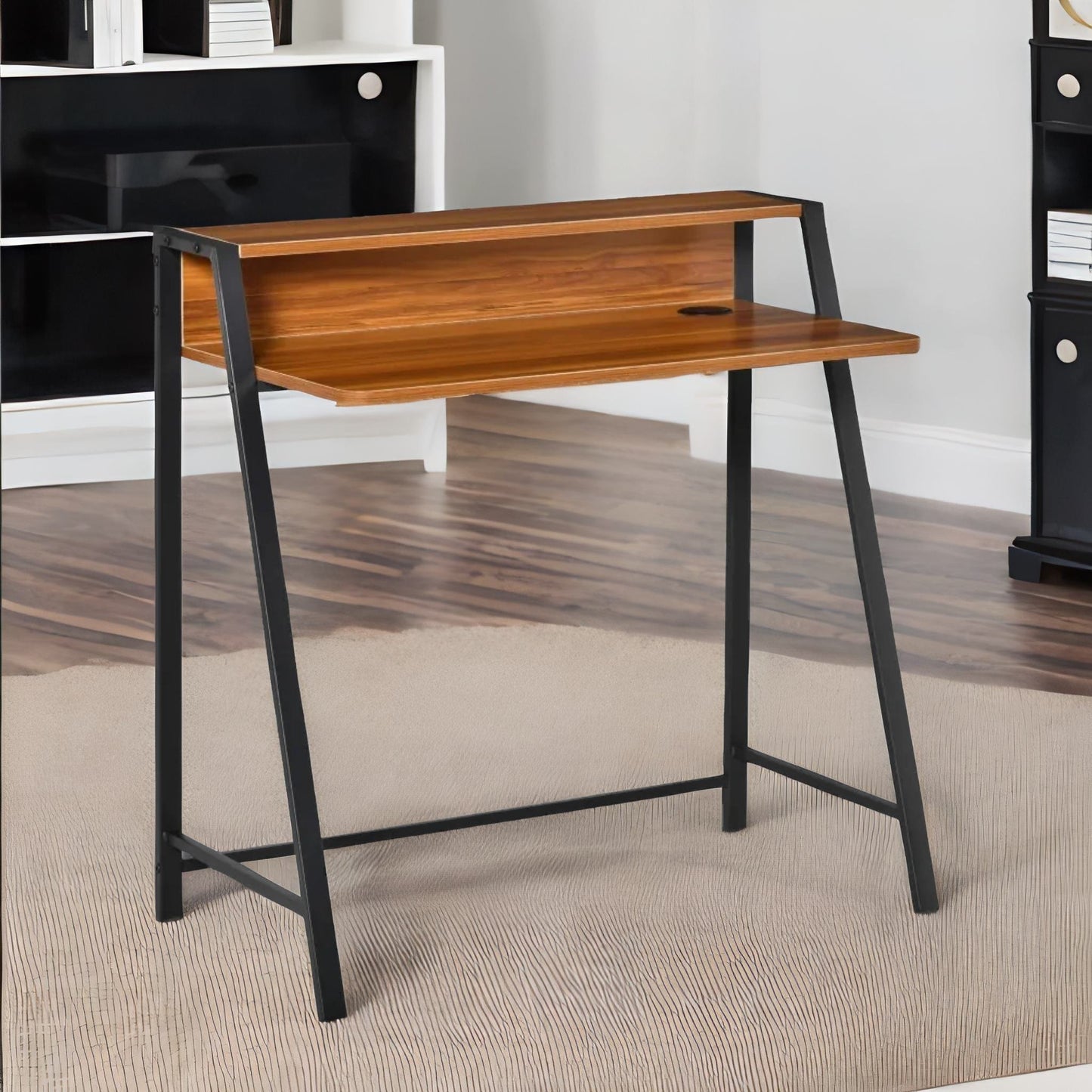 84cm walnut wide computer desk with metal frame