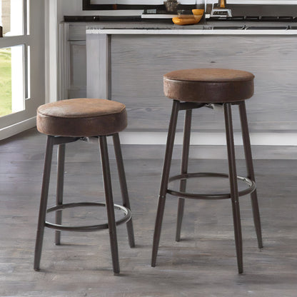 Set Of 2 Adjustable Swivel Brown Stools