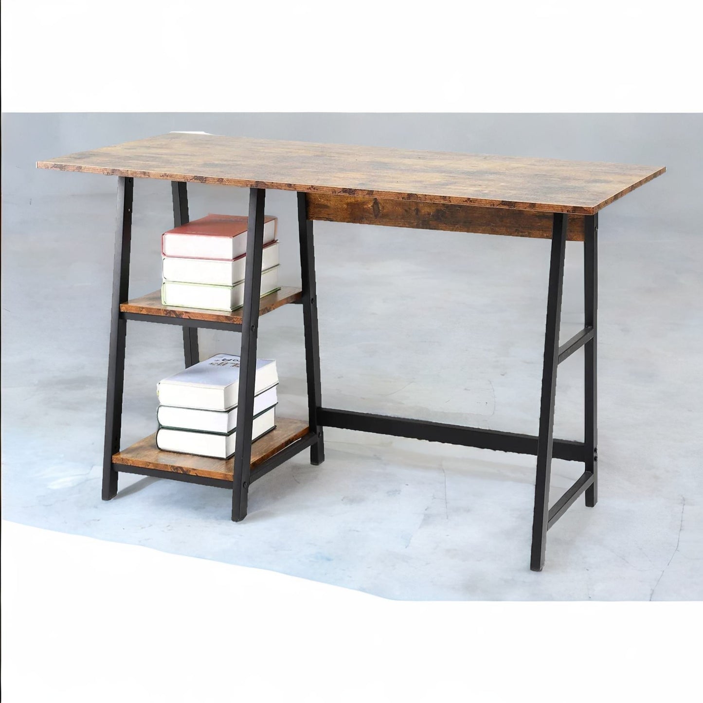 industrial writing desk with 2 shelves