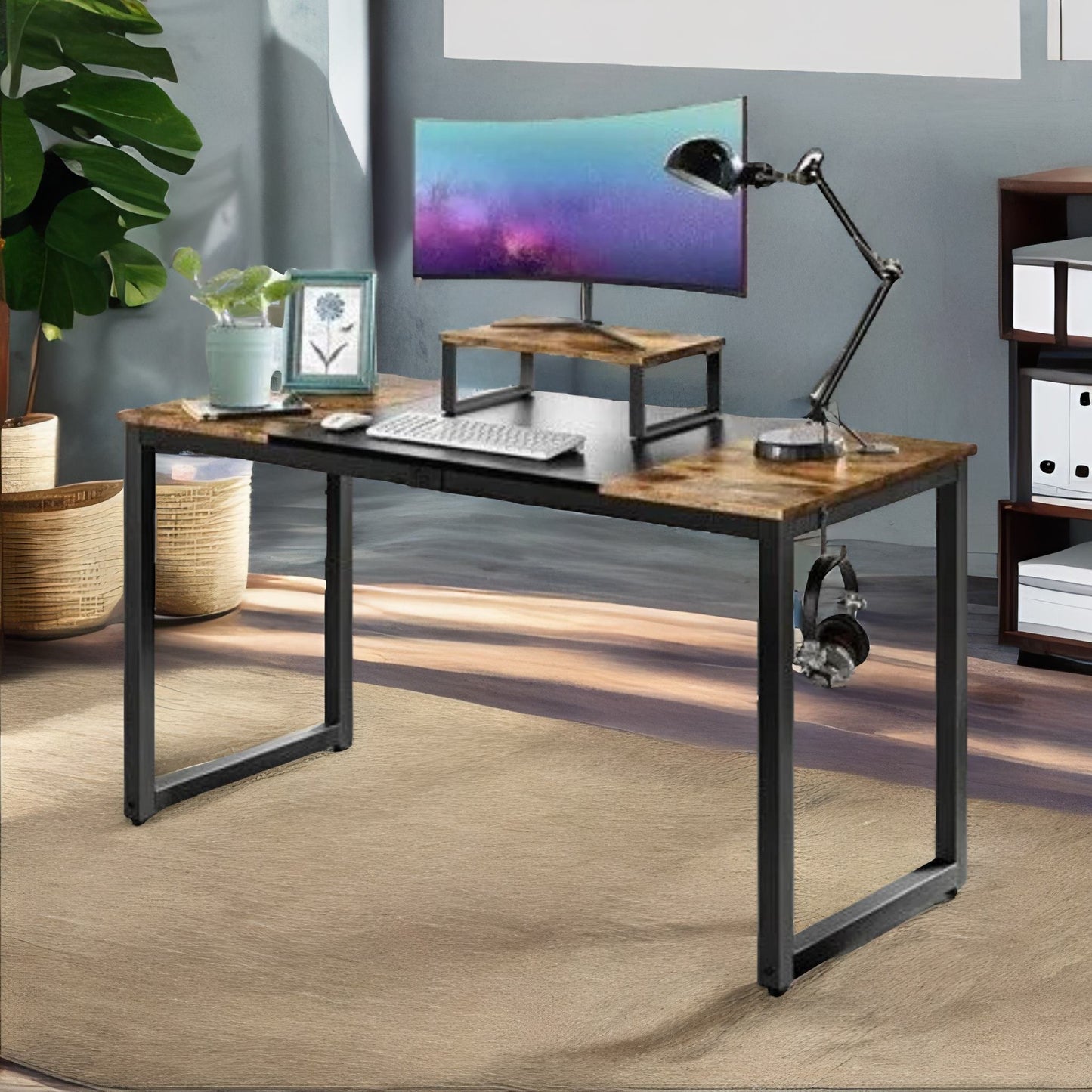 industrial writing desk with moveable monitor mount