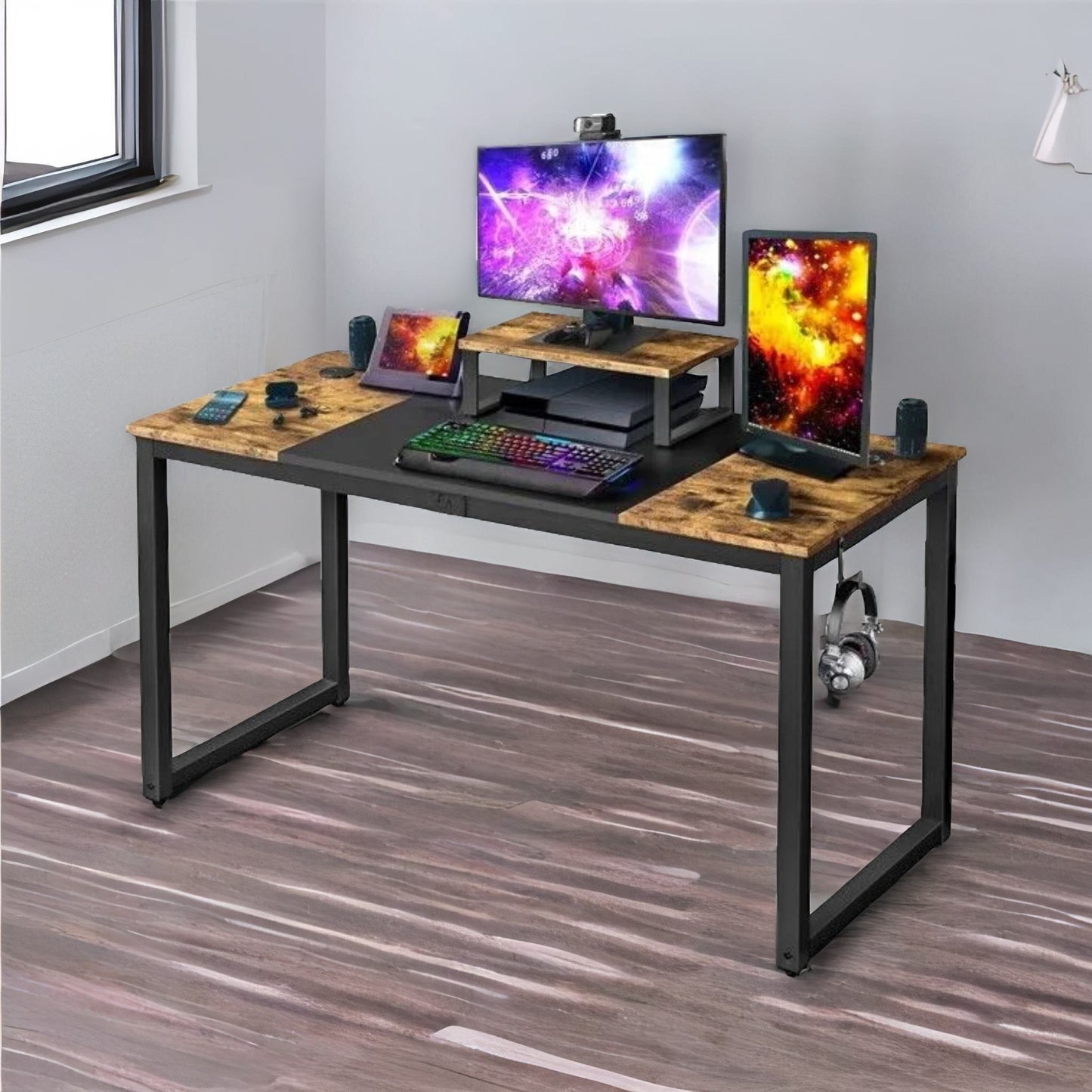 industrial writing desk with moveable monitor mount