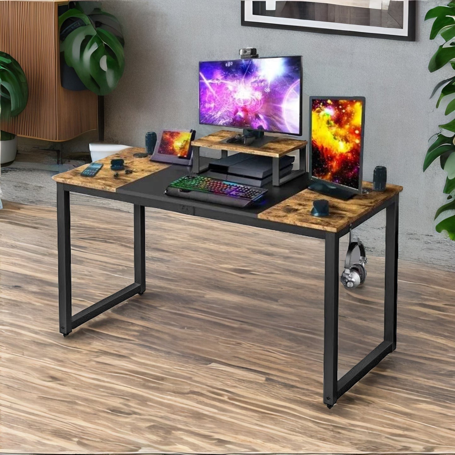 industrial writing desk with moveable monitor mount