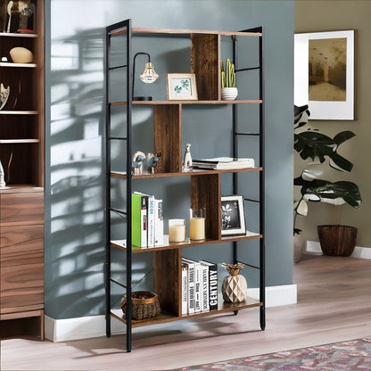 154CM Tall 5 Tier Bookcase With Metal Frame