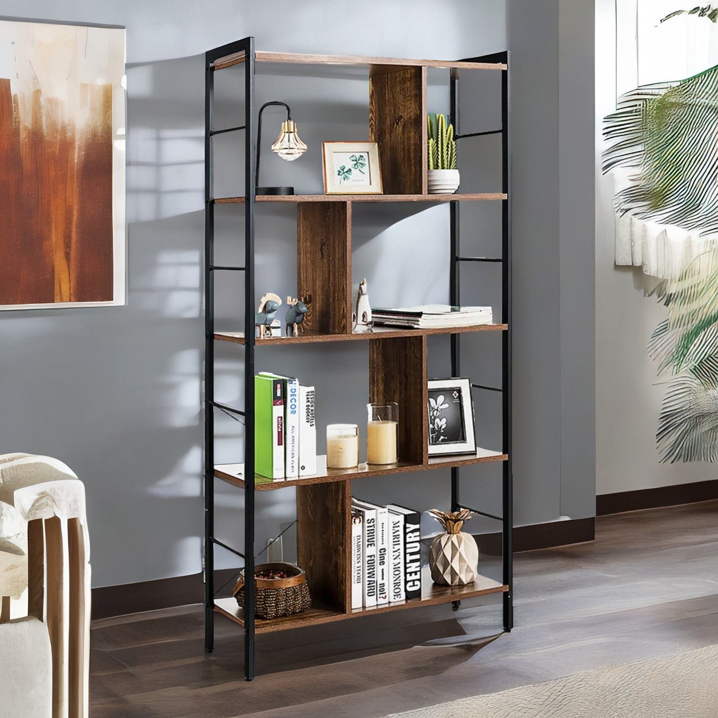 154cm tall 5 tier bookcase with metal frame