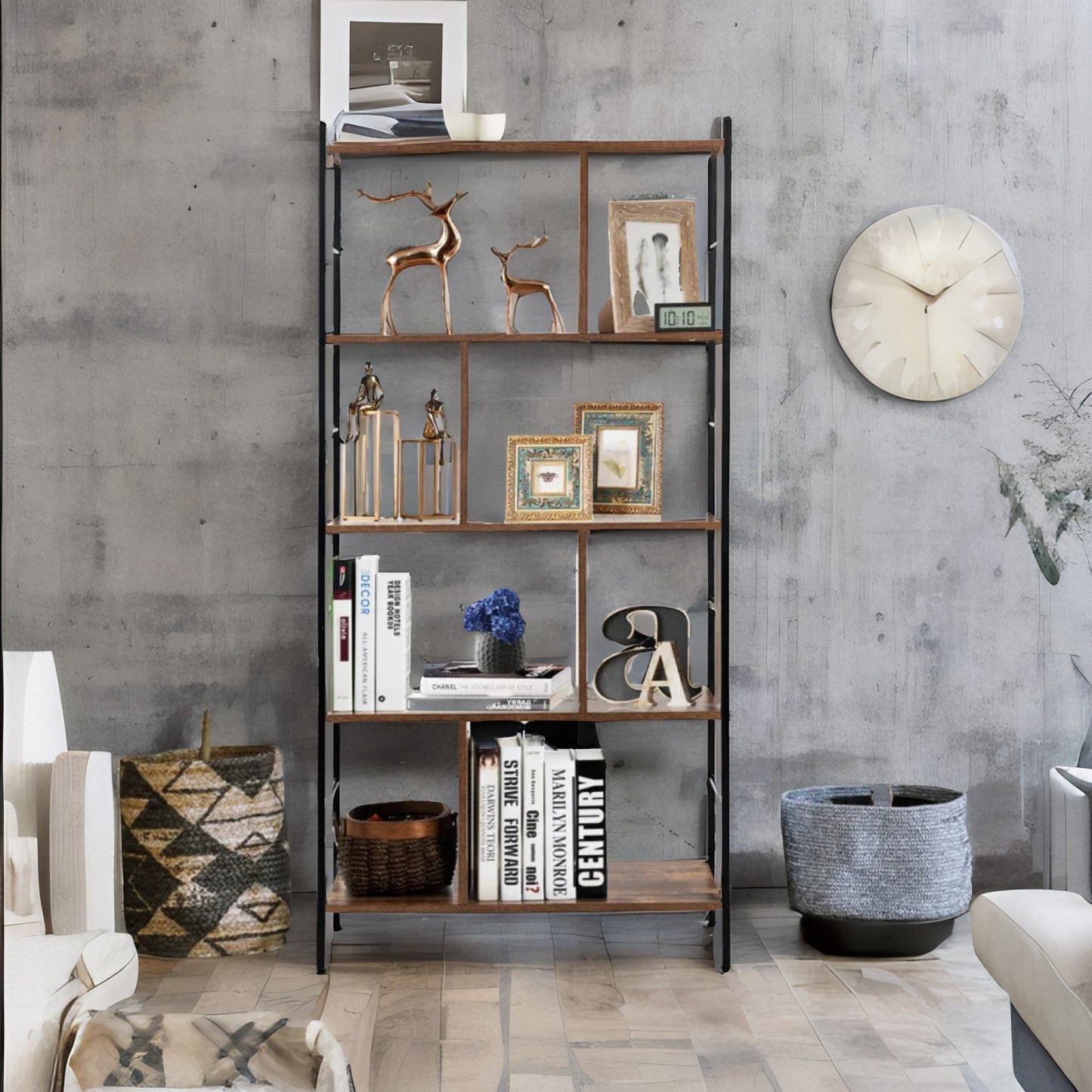 154cm tall 5 tier bookcase with metal frame