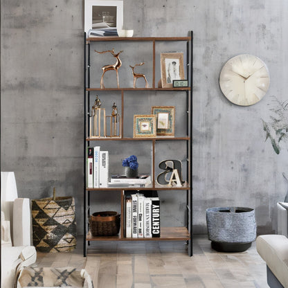 154CM Tall 5 Tier Bookcase With Metal Frame