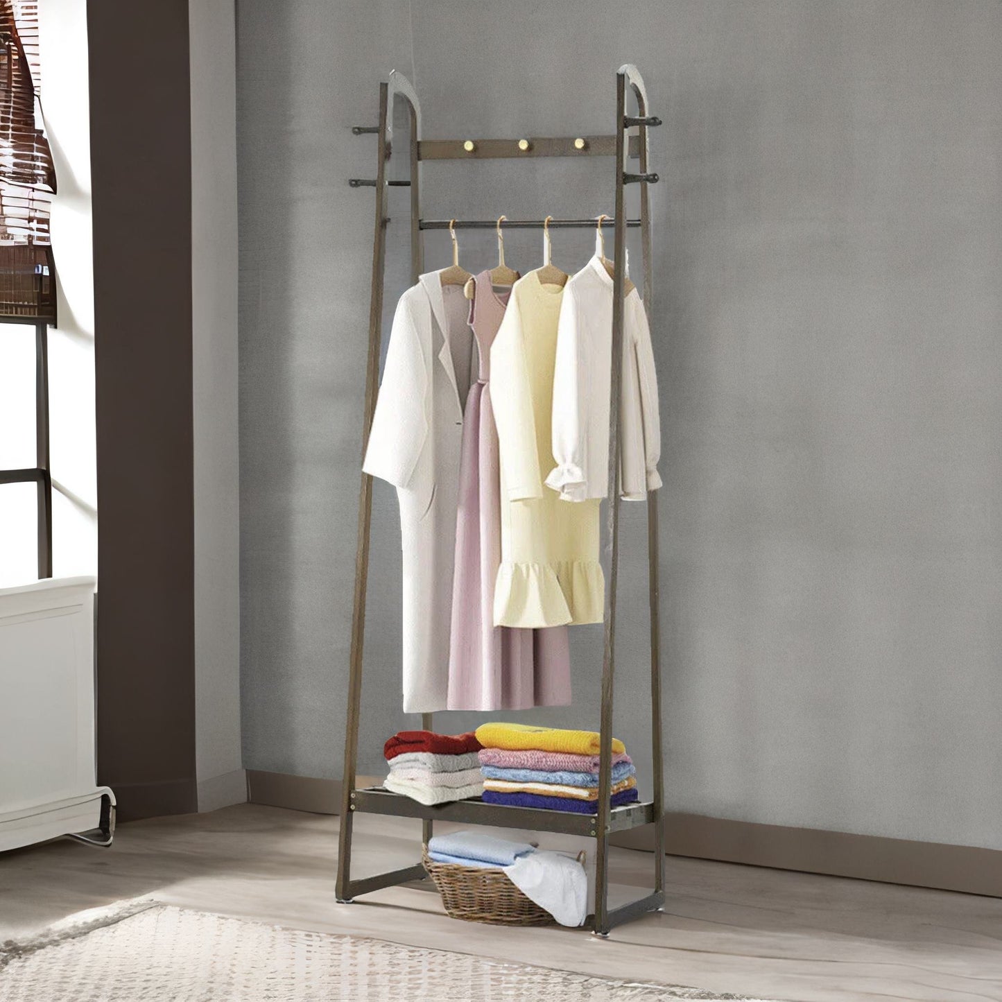 bamboo walnut open clothes rack