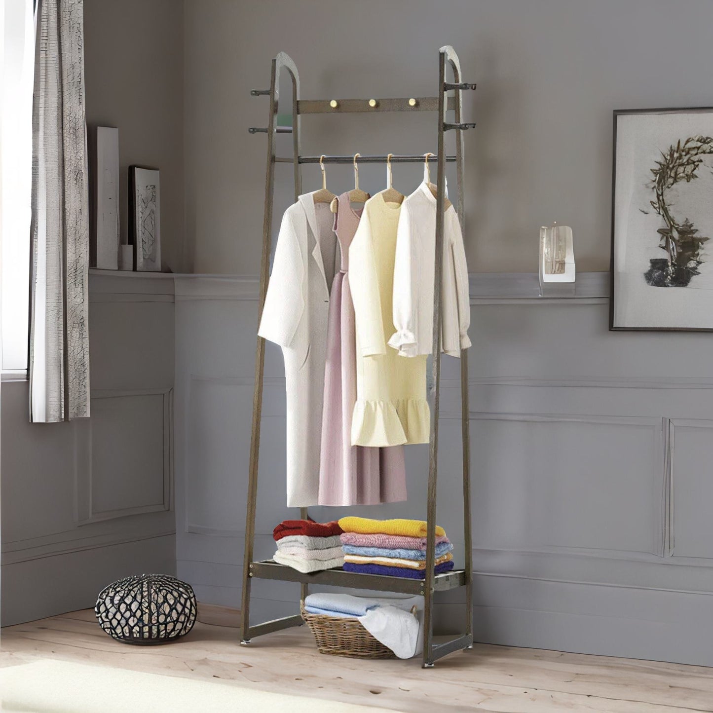 bamboo walnut open clothes rack