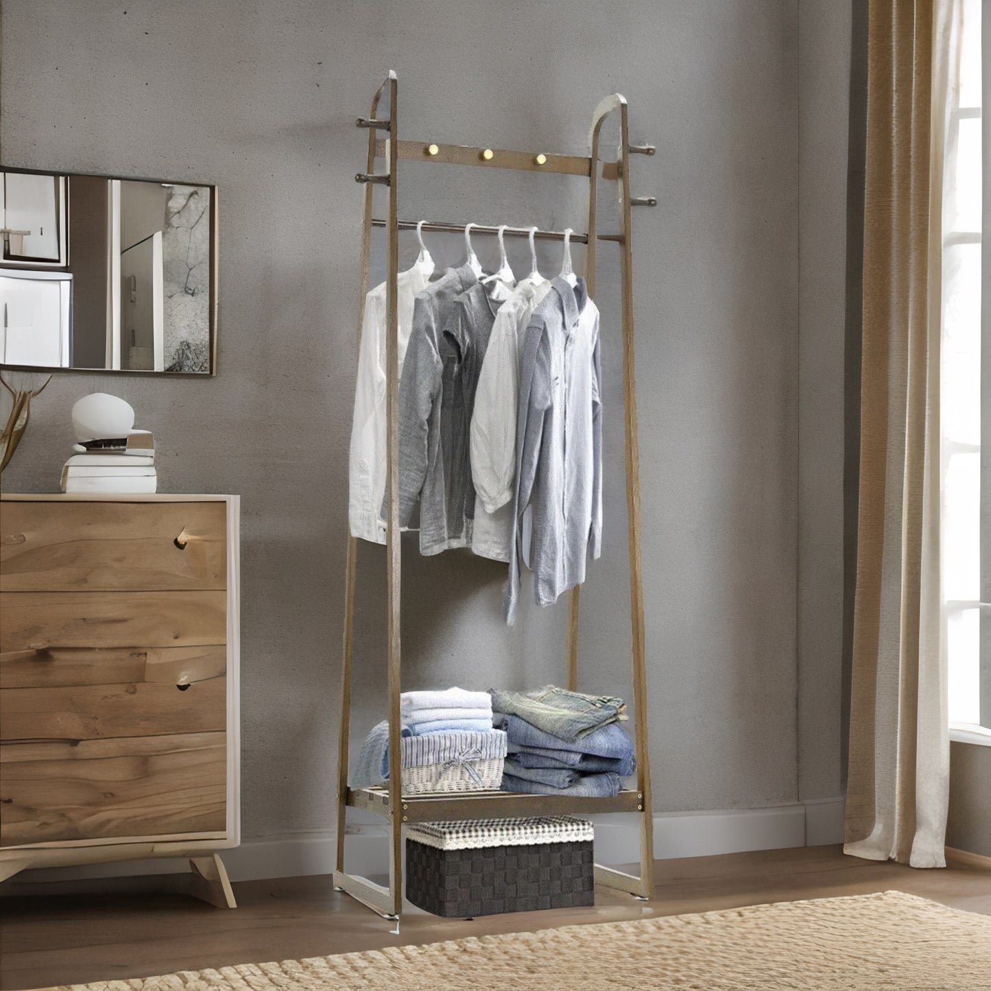 bamboo walnut open clothes rack