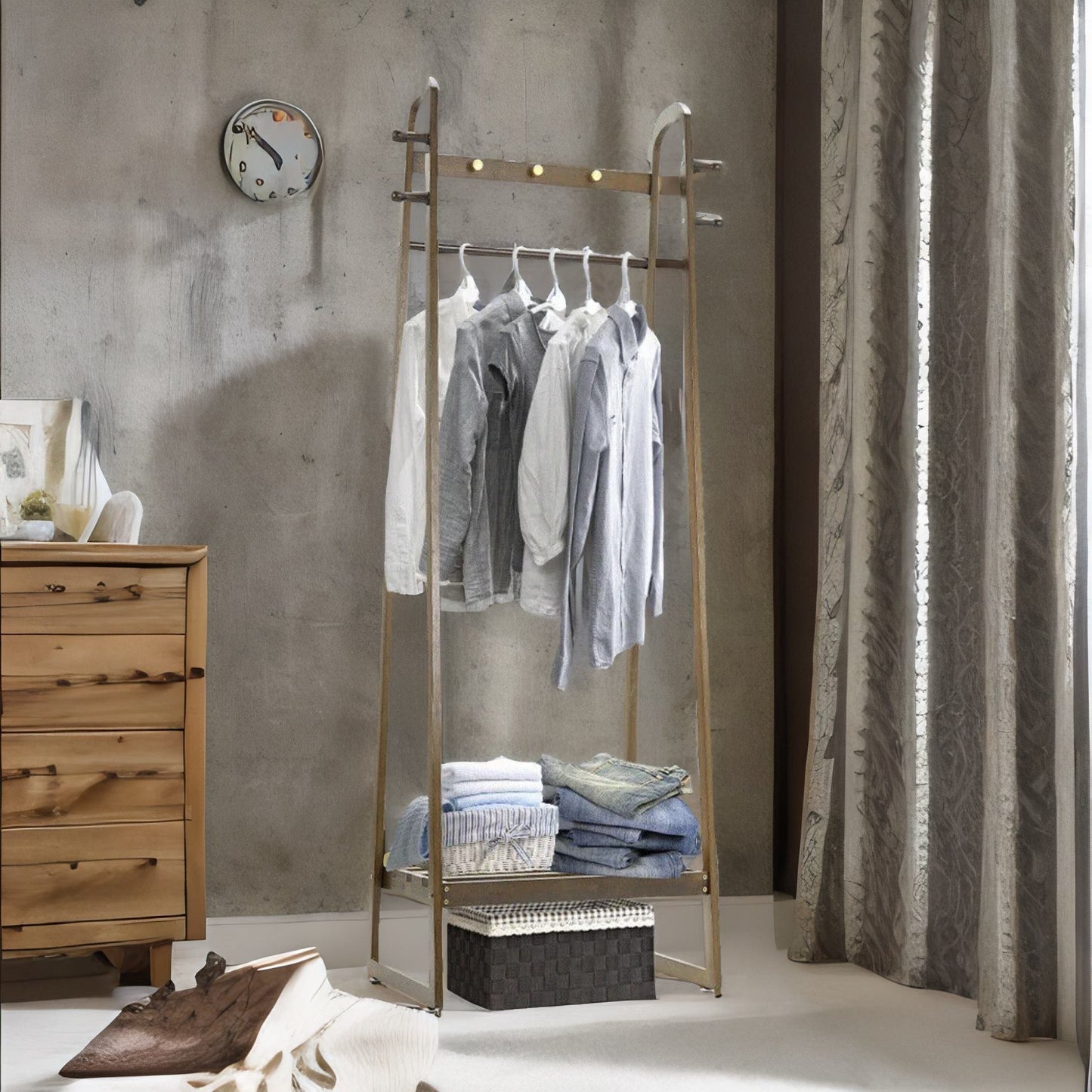 bamboo walnut open clothes rack