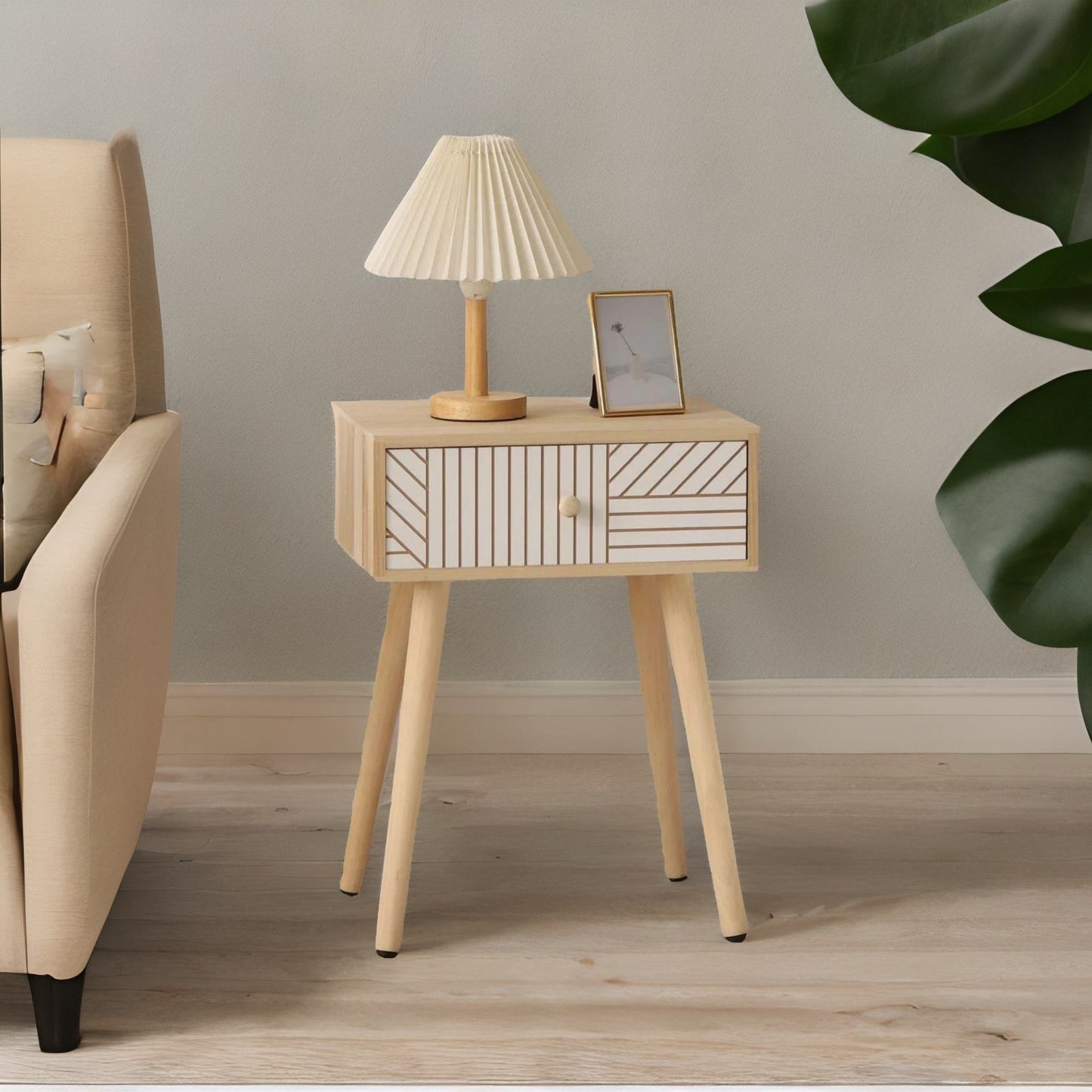 natural brown bedside table with drawer