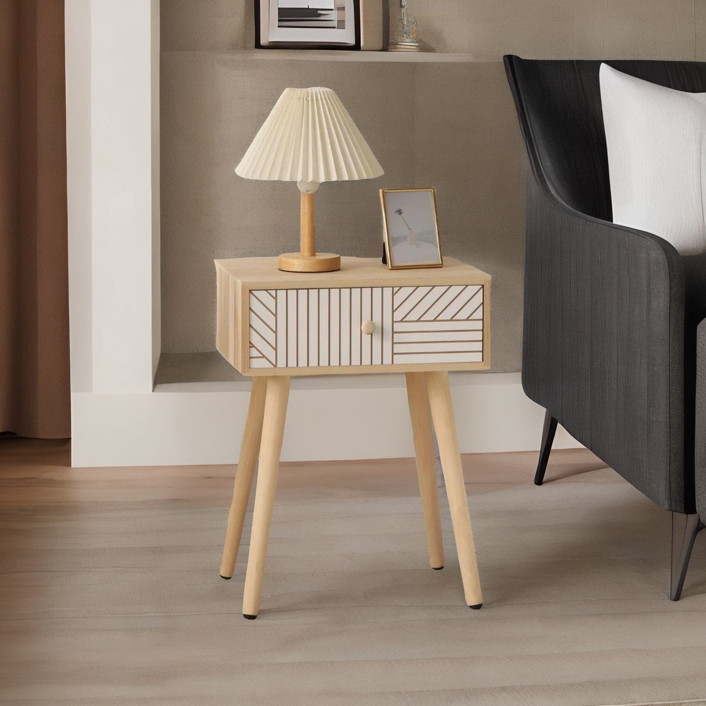 natural brown bedside table with drawer