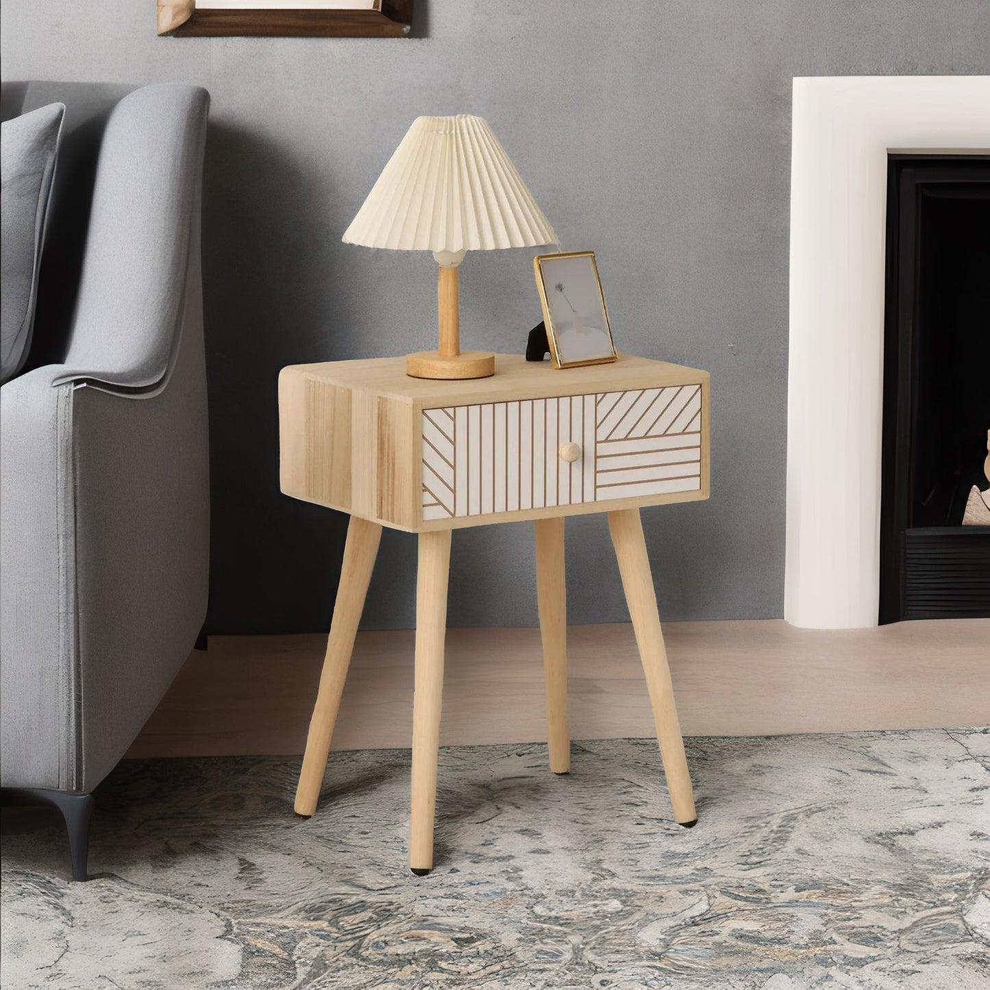 natural brown bedside table with drawer