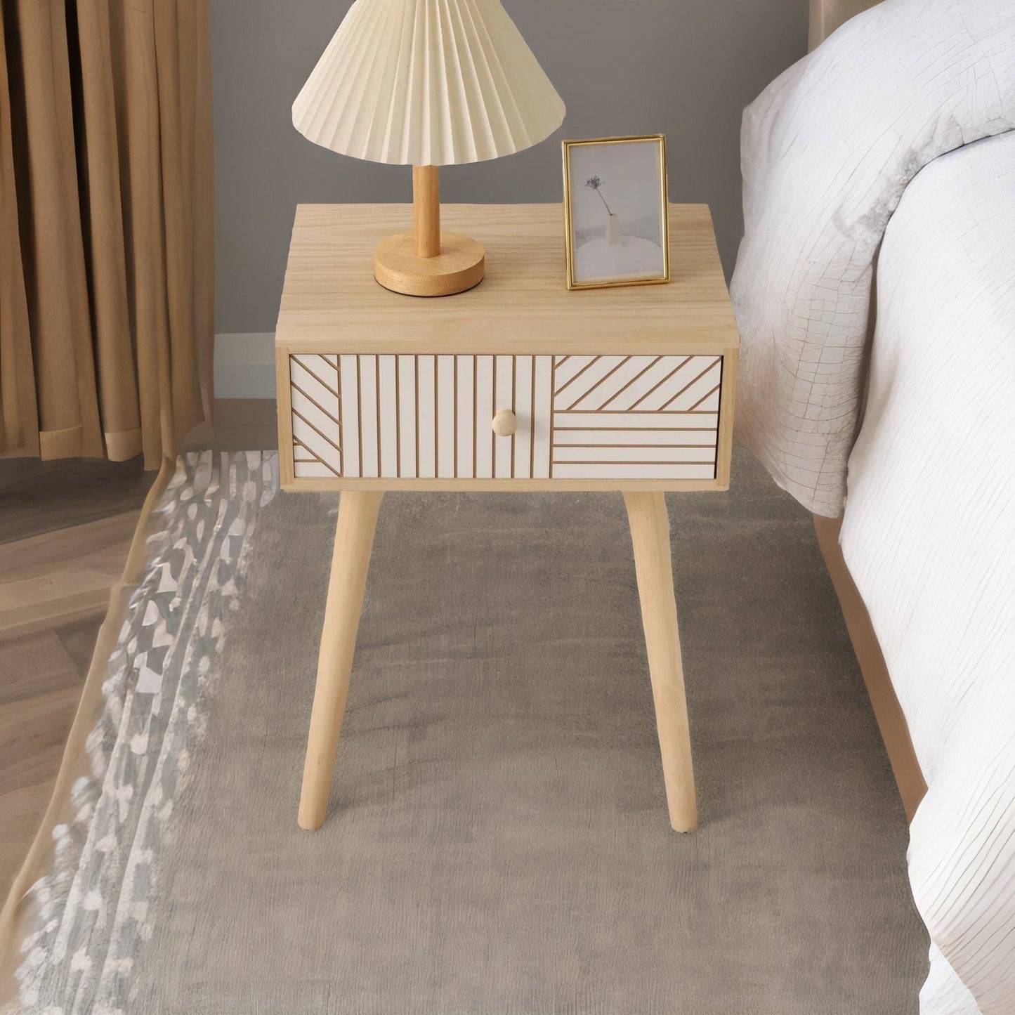 natural brown bedside table with drawer