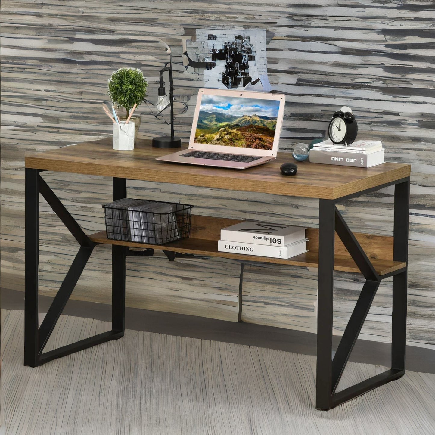 industrial 120cm wide computer desk with metal frame