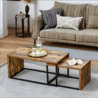 Set Of 2 Nesting Tables Industrial Rustic Brown