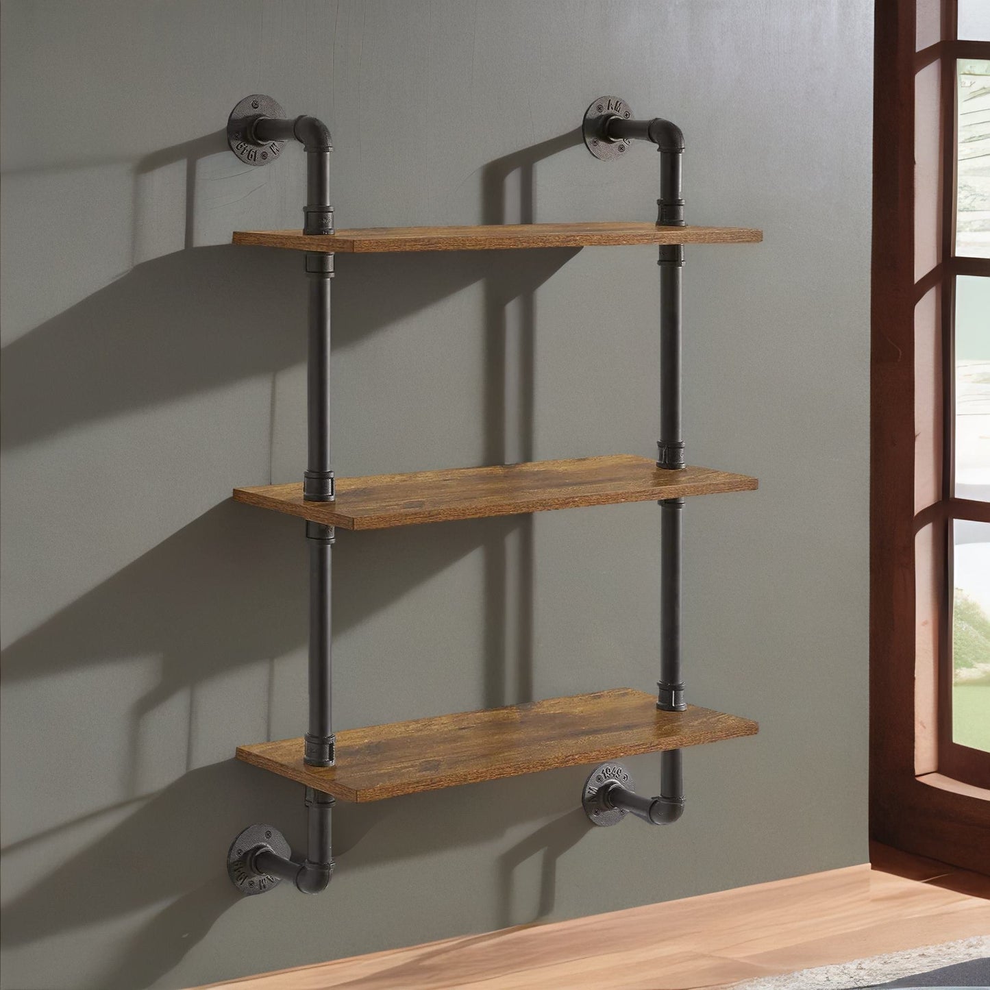 industrial pipe wall-mounted 3 tier floating shelves