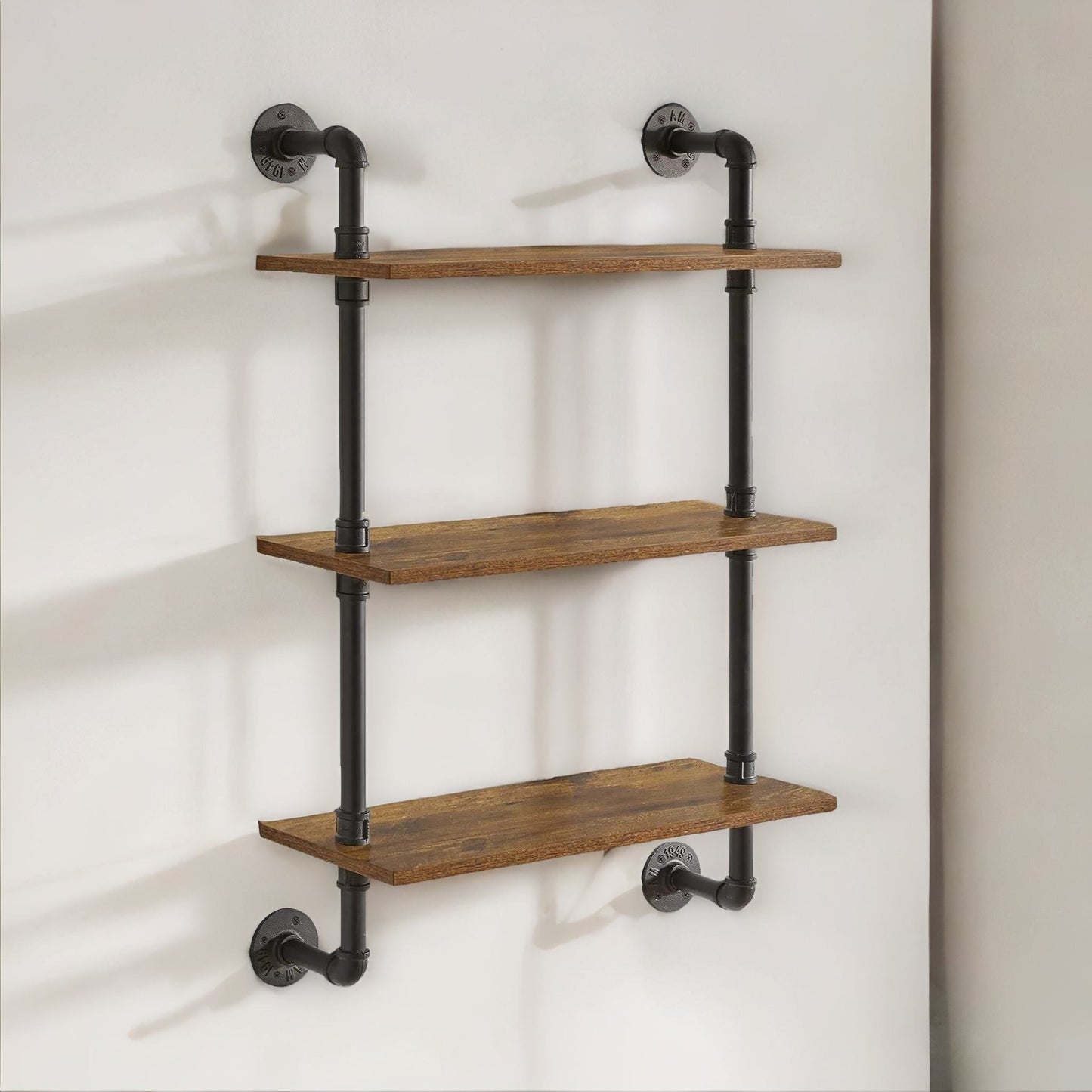 industrial pipe wall-mounted 3 tier floating shelves