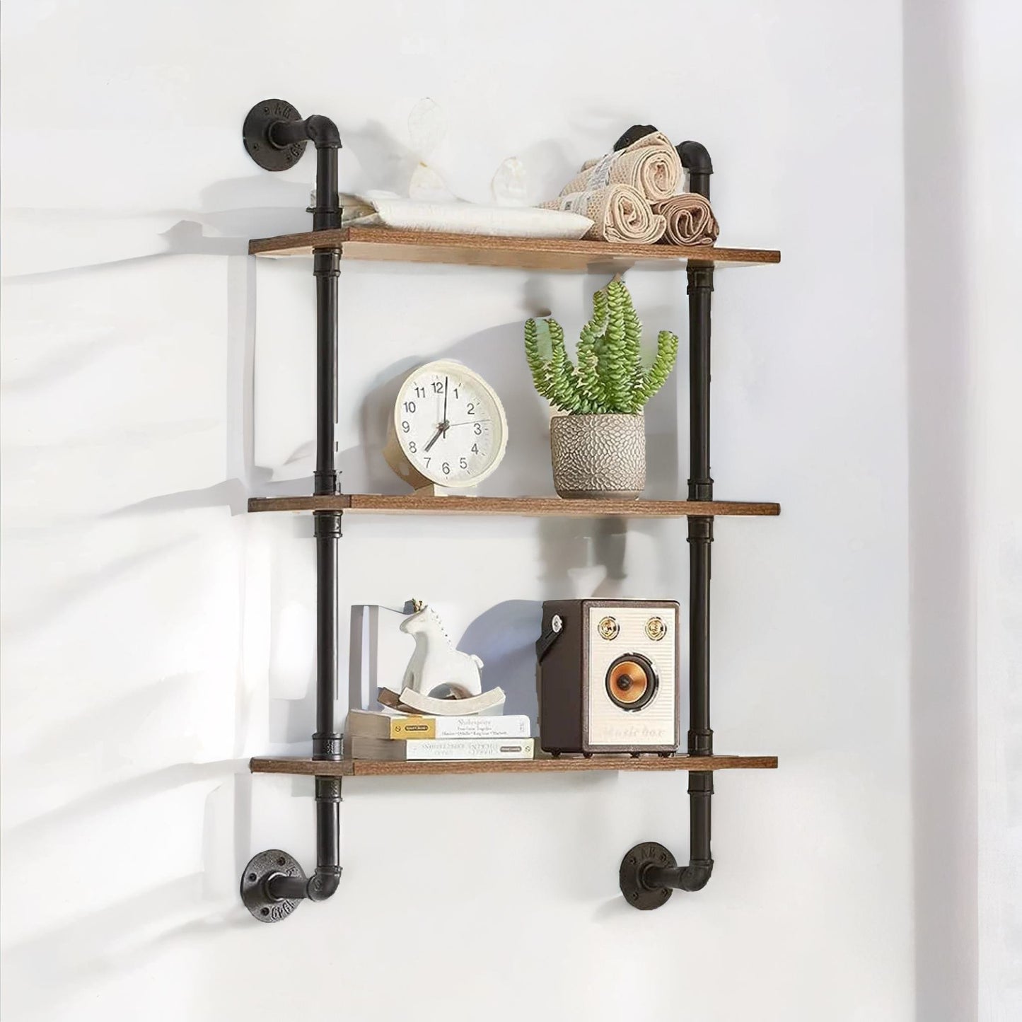 industrial pipe wall-mounted 3 tier floating shelves