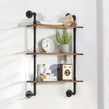 Industrial Pipe Wall-Mounted 3 Tier Floating Shelves