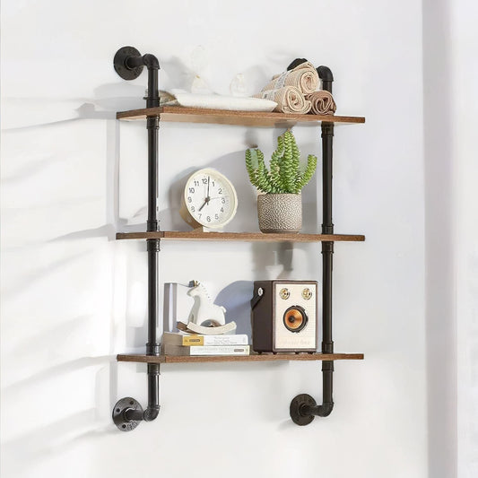 Industrial Pipe Wall-Mounted 3 Tier Floating Shelves