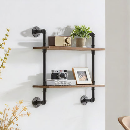 Industrial Pipe Wall-Mounted 2 Tier Floating Shelves