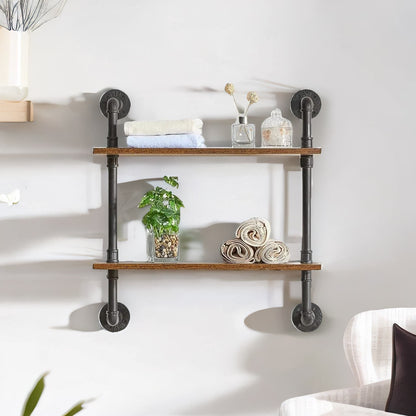 Industrial Pipe Wall-Mounted 2 Tier Floating Shelves