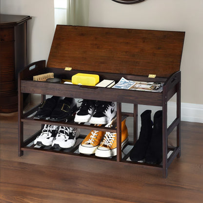 Bamboo 3 Shoe Storage Bench With Hidden Storage