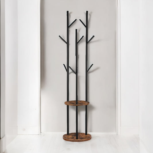 Industrial Rustic Coat Stand With 2 Shelves