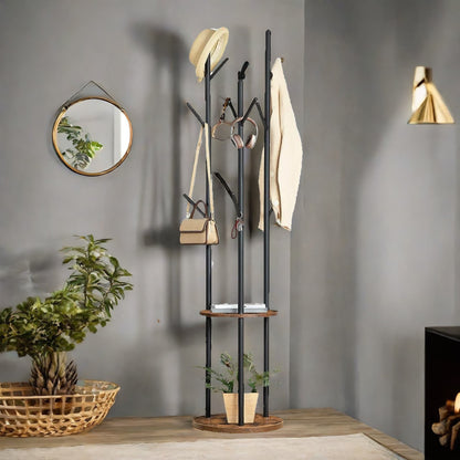 Industrial Rustic Coat Stand With 2 Shelves