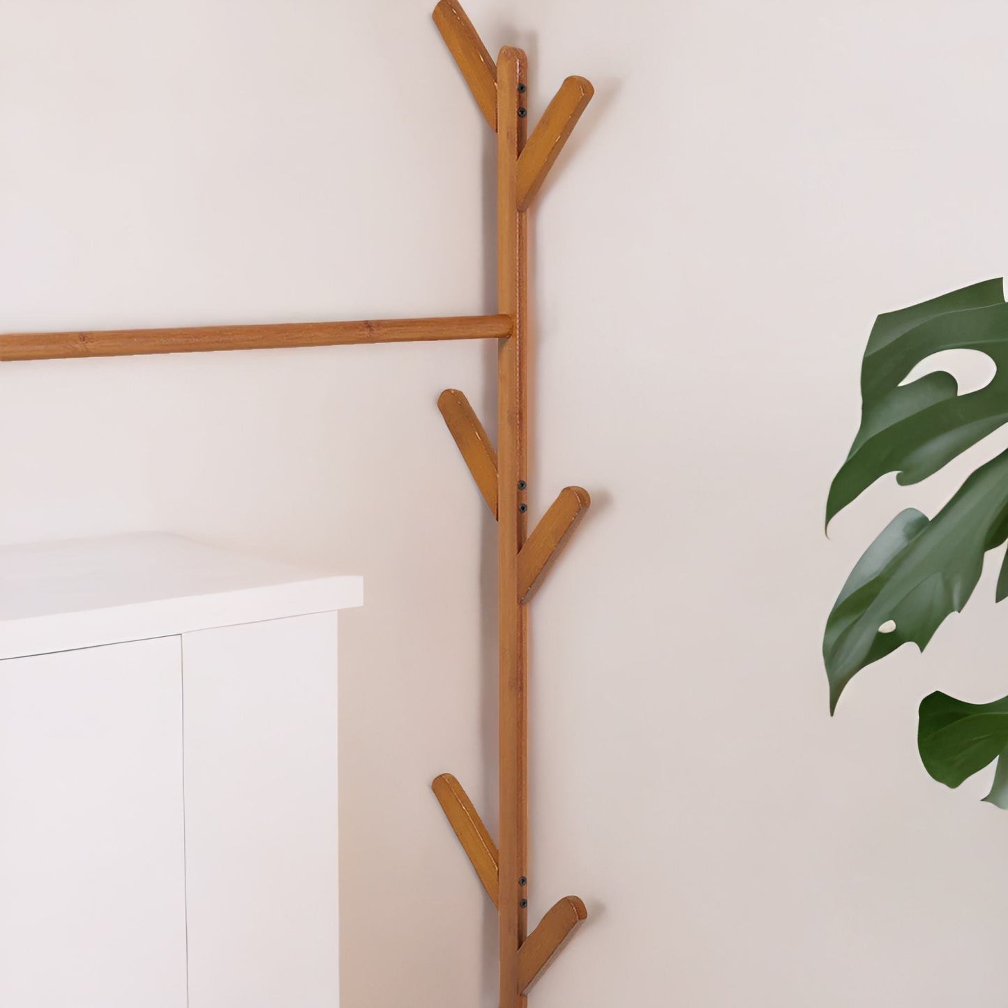 bamboo coat stand with hooks, shelves & cabinets