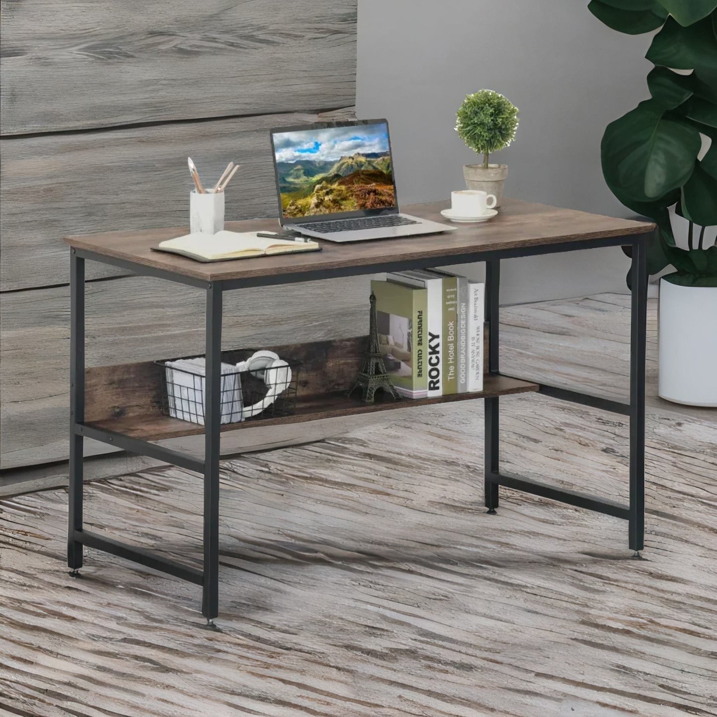 industrial rustic 2 tier computer desk