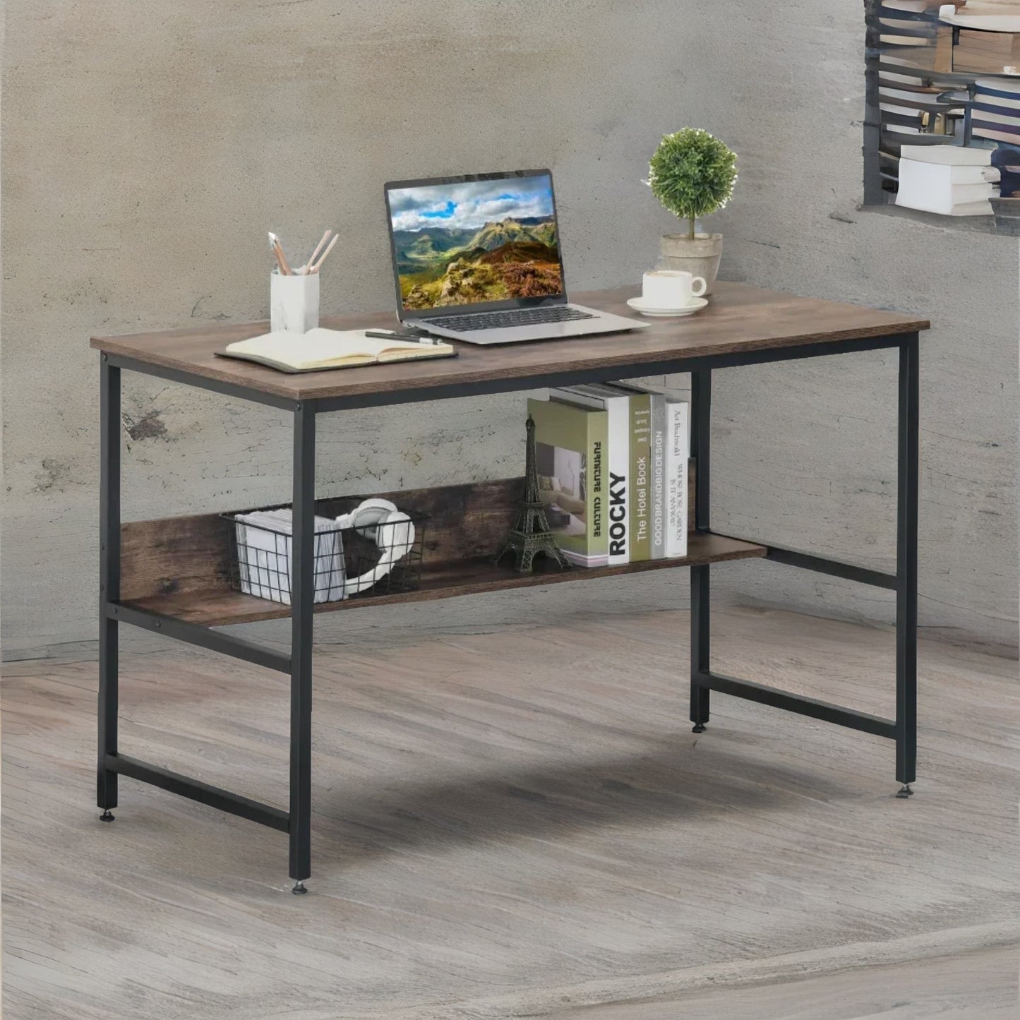 industrial rustic 2 tier computer desk