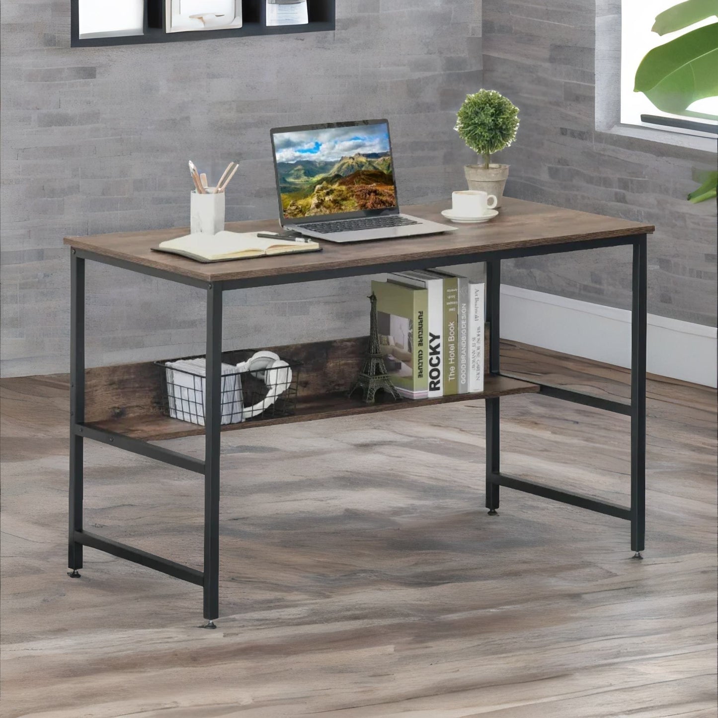 industrial rustic 2 tier computer desk