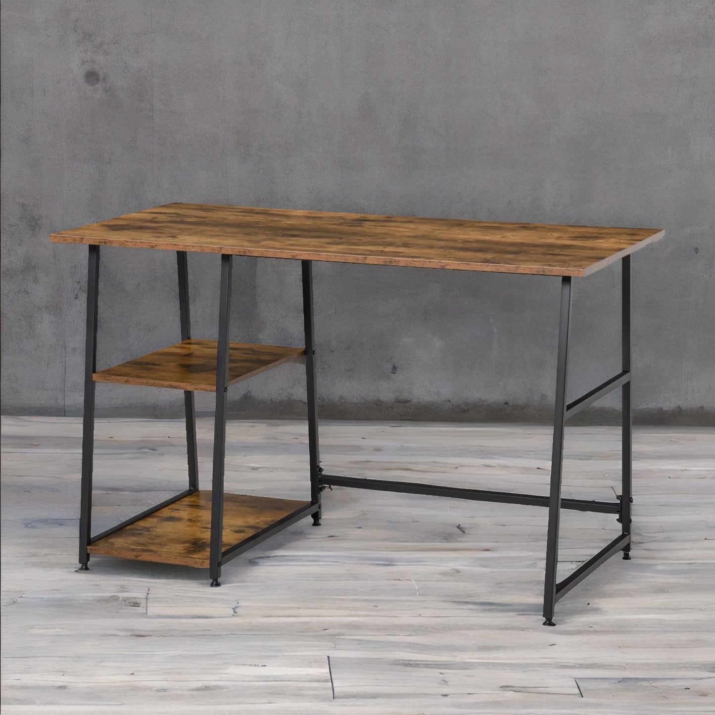 industrial rustic writing desk with 2 shelves