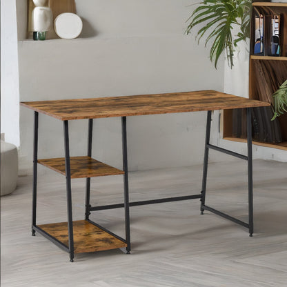 Industrial Rustic Writing Desk With 2 Shelves