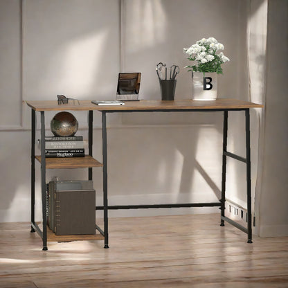 Industrial Rustic Writing Desk With 2 Shelves