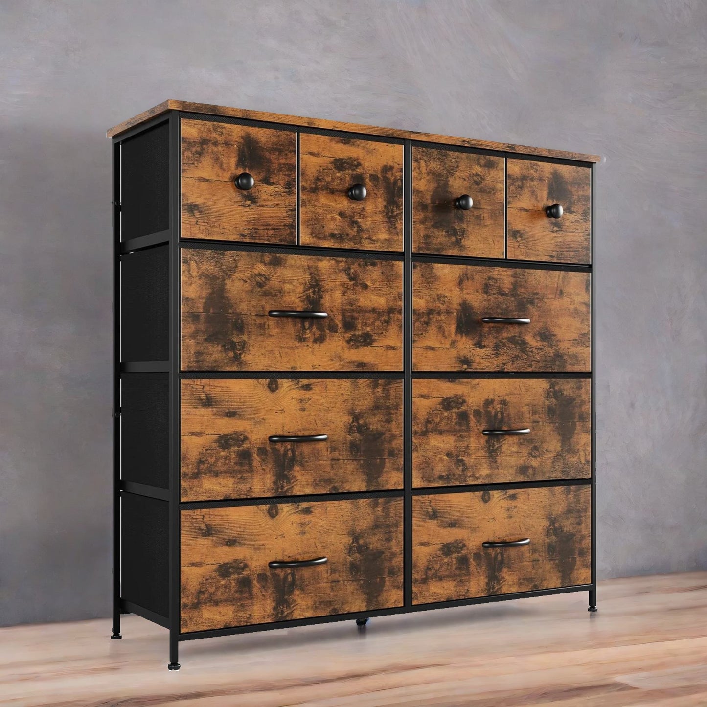 industrial 10 drawer chest rustic brown