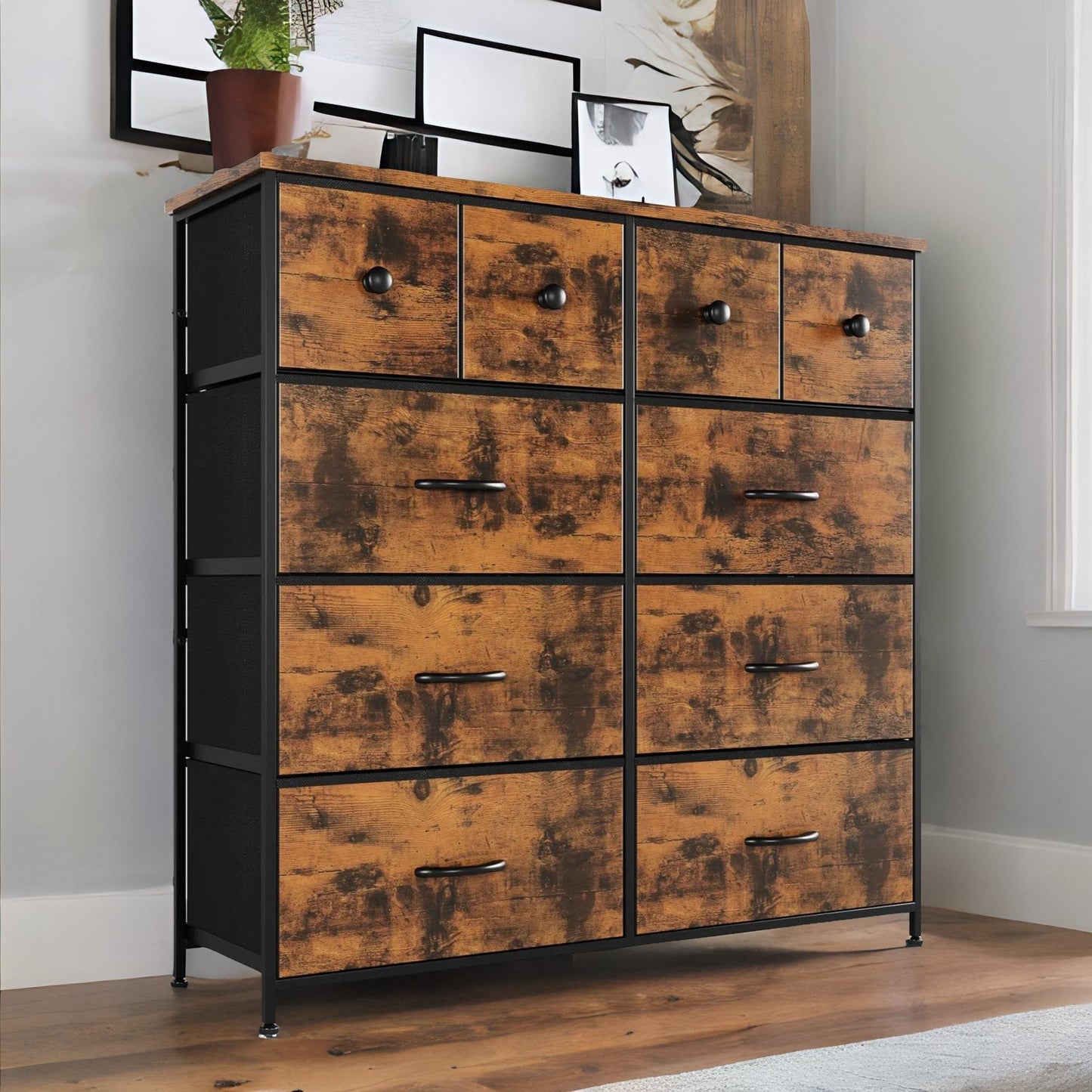 industrial 10 drawer chest rustic brown