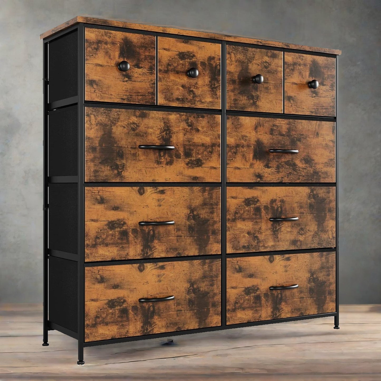 industrial 10 drawer chest rustic brown